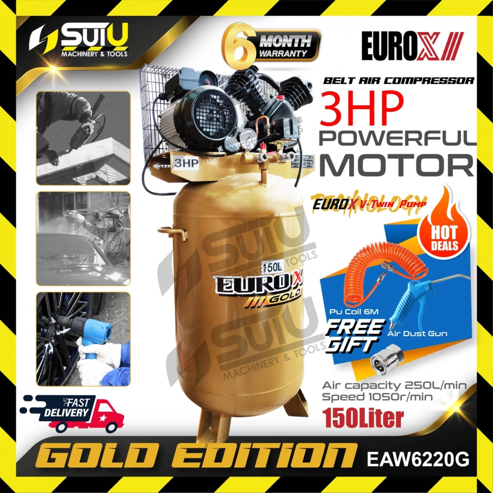 [PACKAGE] EUROX GOLD EAW-6220 / EAW6220 / EAX6220 / EAW6220G 3HP 150L 8BAR Air Compressor