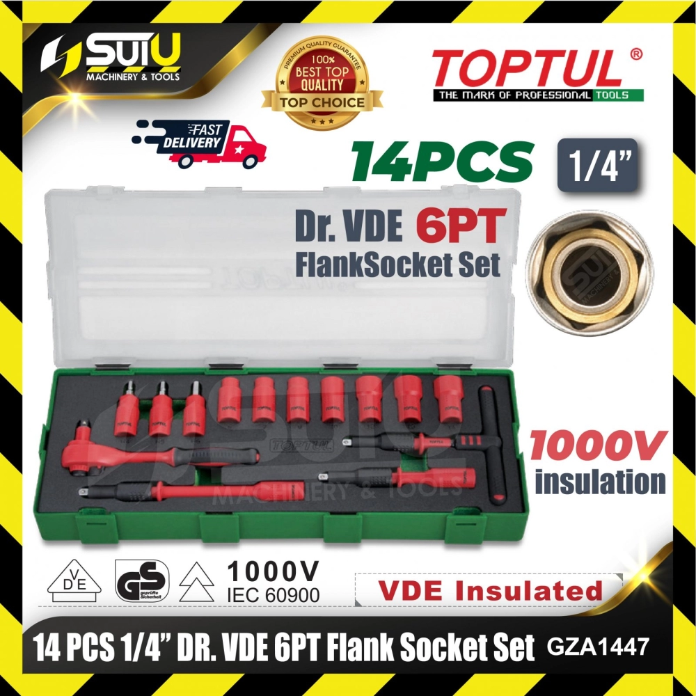 TOPTUL GZA1447 14pcs 1/4'' Dr. VDE 6PT Flank Socket Set