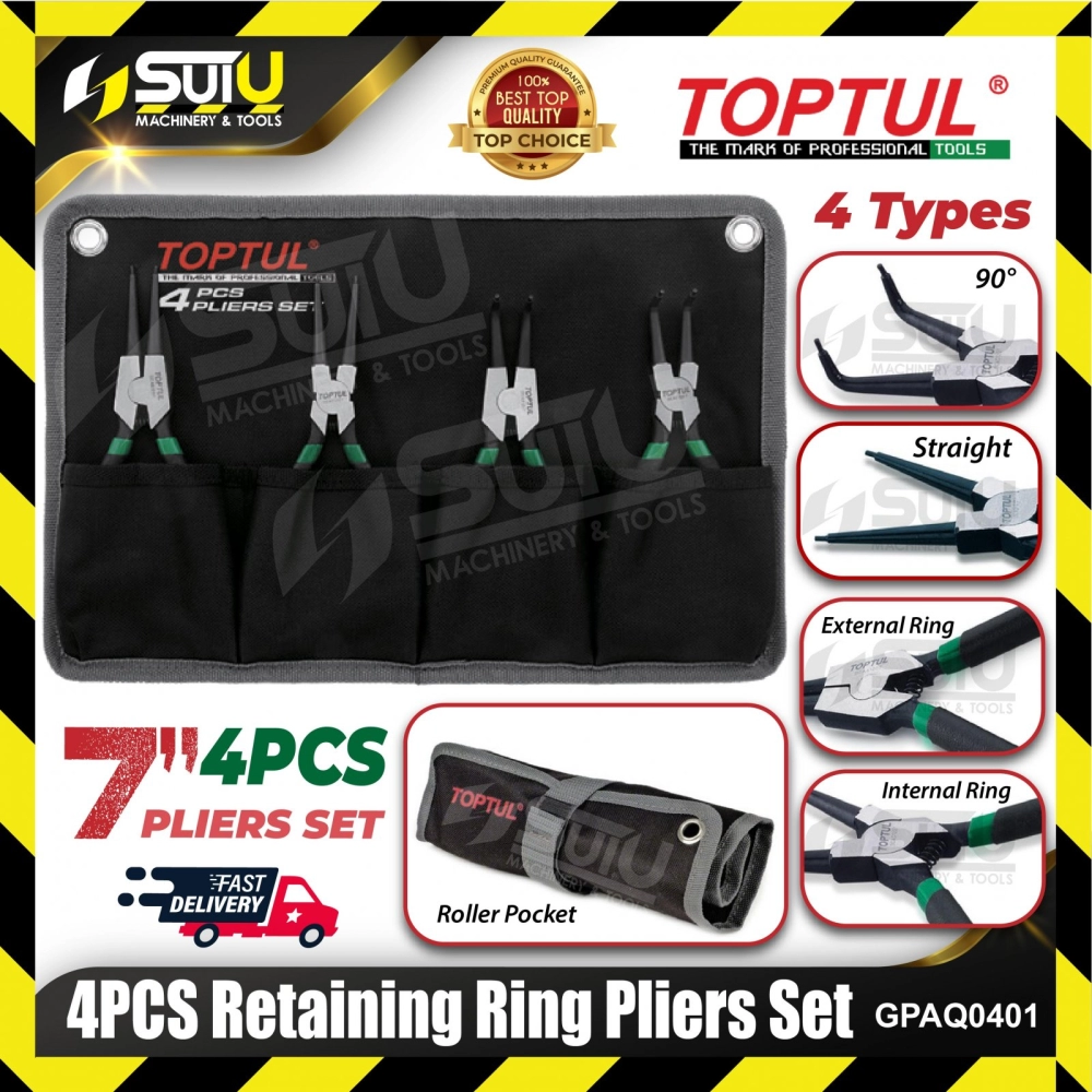 TOPTUL GPAQ0401 4pcs 7" Retaining Ring Pliers Set