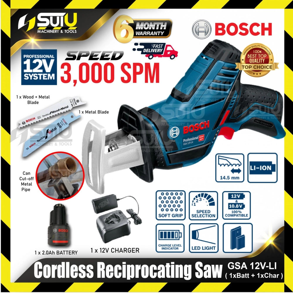 BOSCH GSA 12V-LI / GSA12V-LI 12V Cordless Reciprocating Saw 3000spm w/ 1 x 2.0Ah Battery + Charger