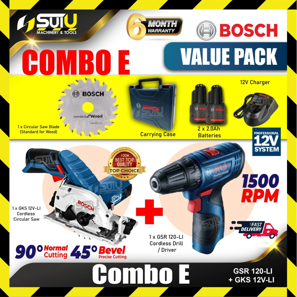 BOSCH 12V COMBO E GSR 120-LI Cordless Drill/ Driver + GKS 12V-LI Cordless Circular Saw