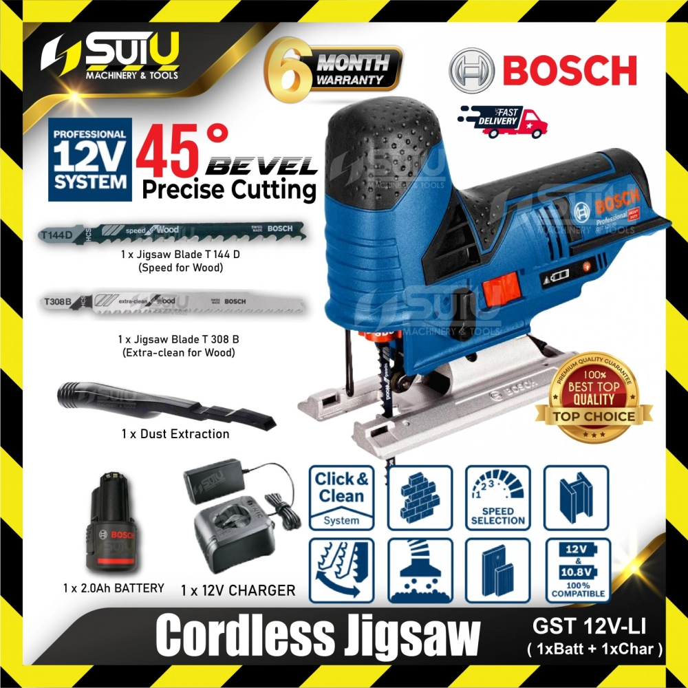 BOSCH GST 12V-LI / GST12V-LI 12V Cordless Jig Saw w/ 1 x 2.0Ah Battery + 1 x 12V Charger