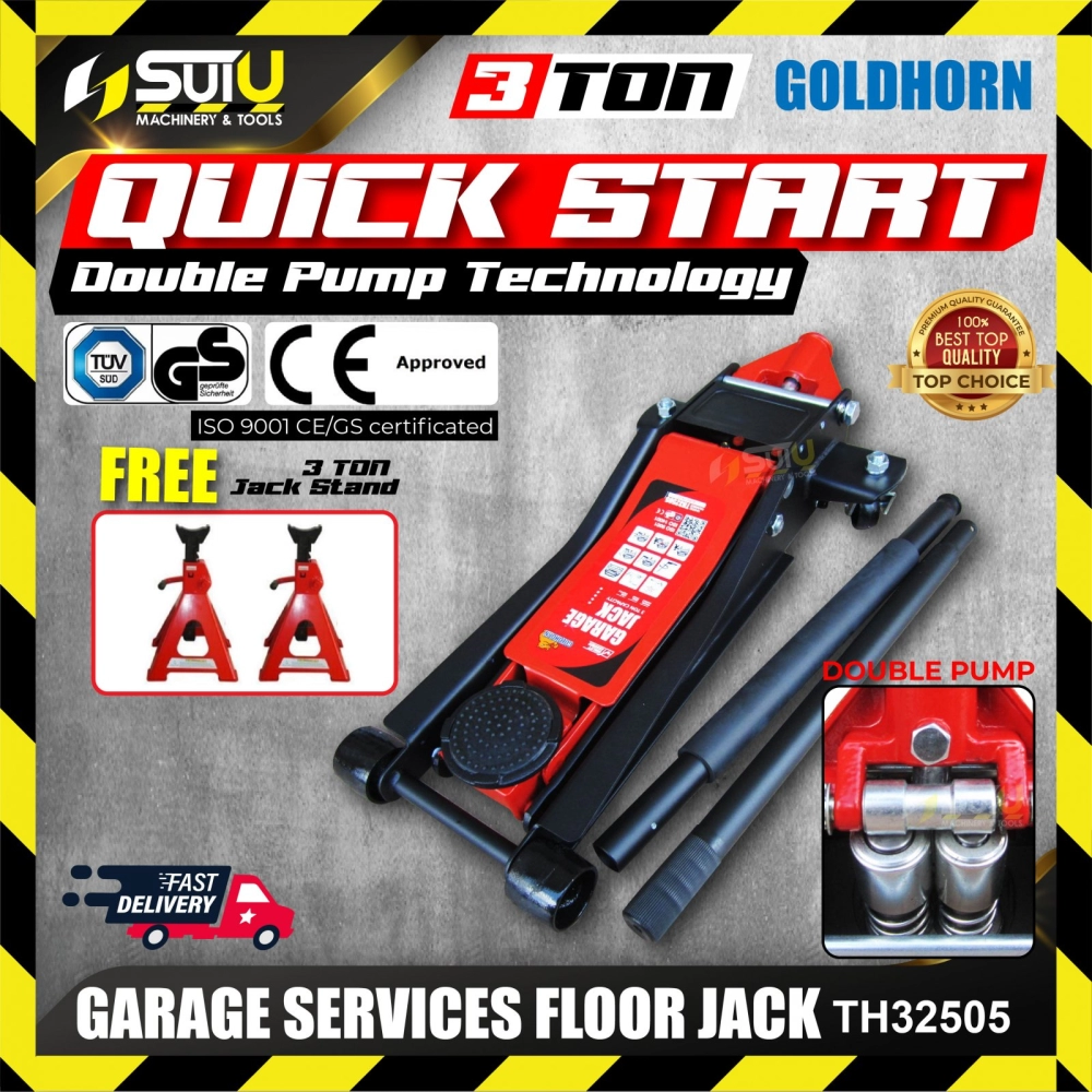 GOLDHORN TH32505 Heavy Duty 3 Ton Garage Services Floor Jack with 3 Ton Floor Jack Stand