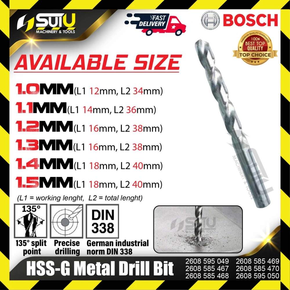 BOSCH 2608595049 / 585467 / 585468 / 585469 / 585470/ 595050 HSS-G Metal Drill Bit (1mm-1.5mm)