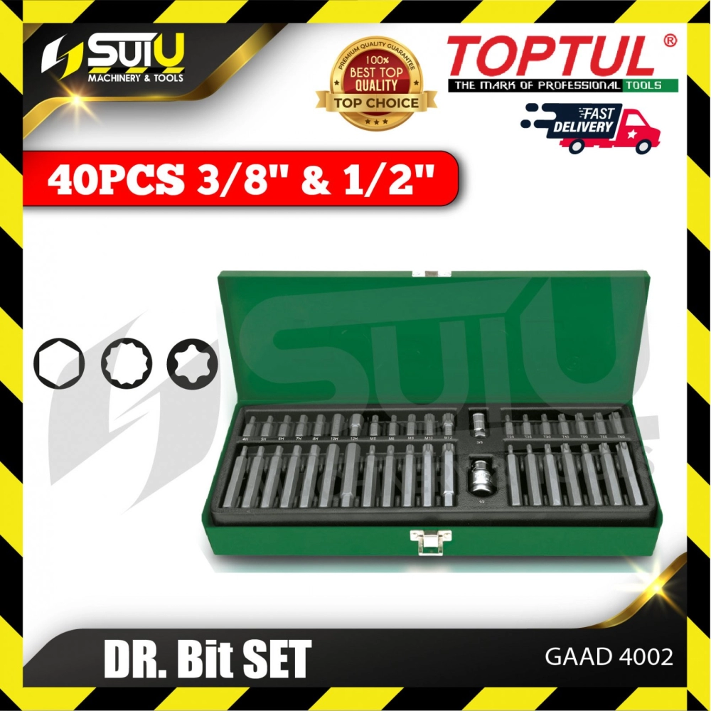 TOPTUL GAAD4002 40pcs 3/8" & 1/2" Dr. Bit Set