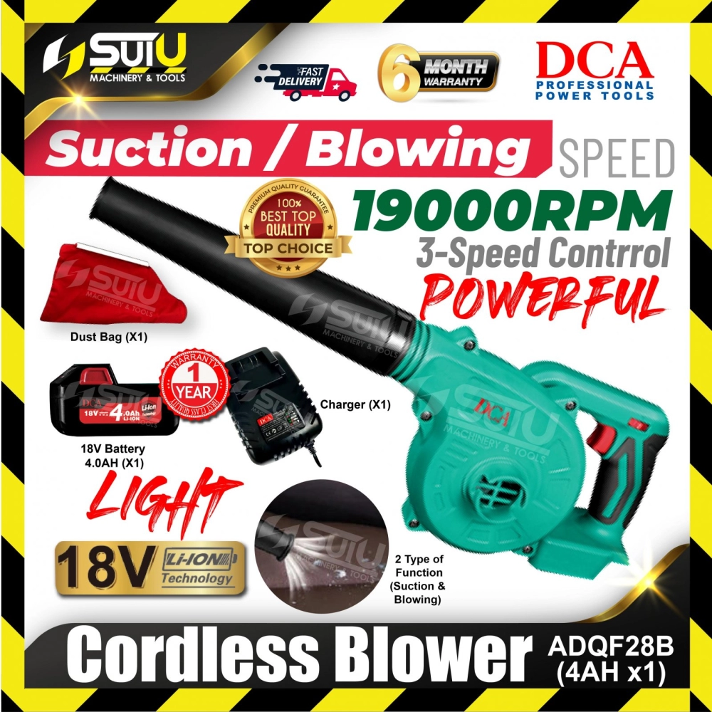 DCA ADQF28B / ADQF28 18V Cordless Blower 19000RPM w/ 1 x Battery 4.0Ah + Charger + Dust Bag 