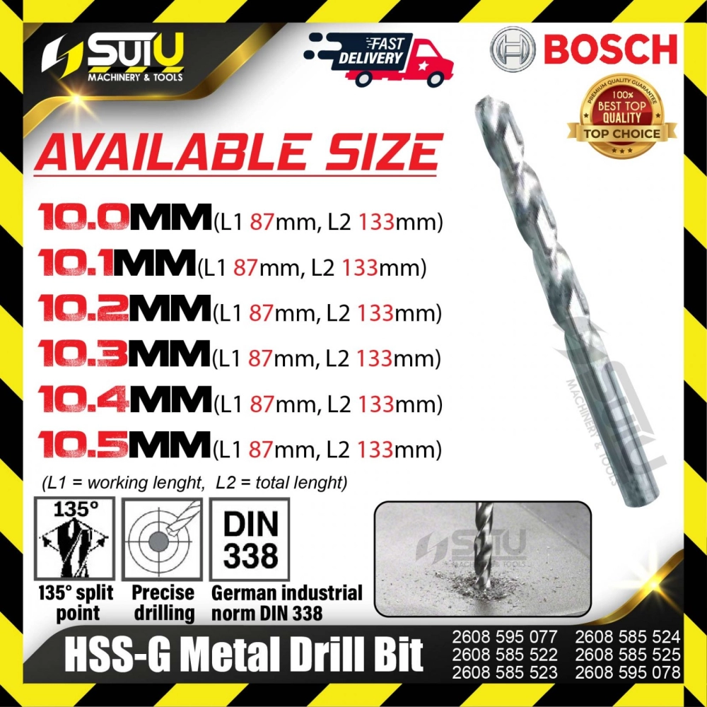 BOSCH 2608595077/ 585522/ 585523/ 585524/ 585525/ 595078 HSS-G Metal Drill Bit (10mm-10.5mm)