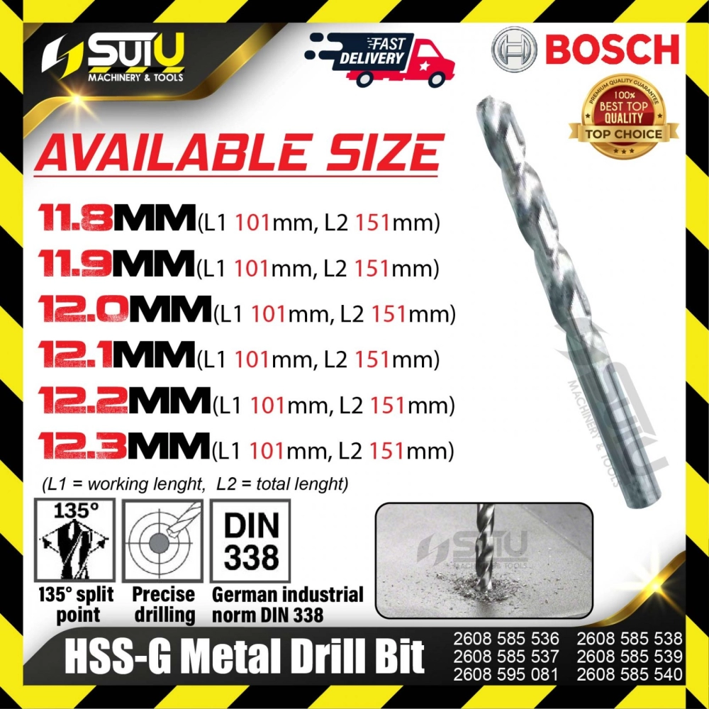 BOSCH 2608585536/ 585537/ 595081/ 585538/ 585539/ 585540 11.8-12.3MM HSS-G Metal Drill Bit