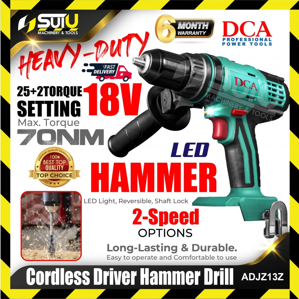 DCA ADJZ13Z 18V Brushless Cordless Driver Hammer Drill (SOLO - No Battery & Charger)