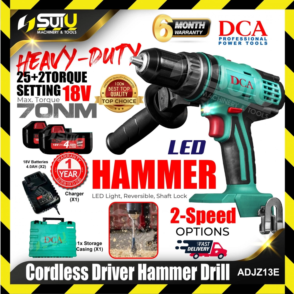 DCA ADJZ13Z 18V Brushless Cordless Driver Hammer Drill + 2x18V Batt4.0 + 1xCharger