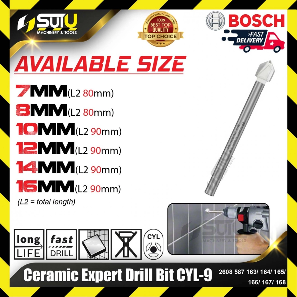 BOSCH 2608587163/ 164/ 165/ 166/ 167/ 168 Ceramic Expert Drill Bit CYL-9 (7mm-16mm)