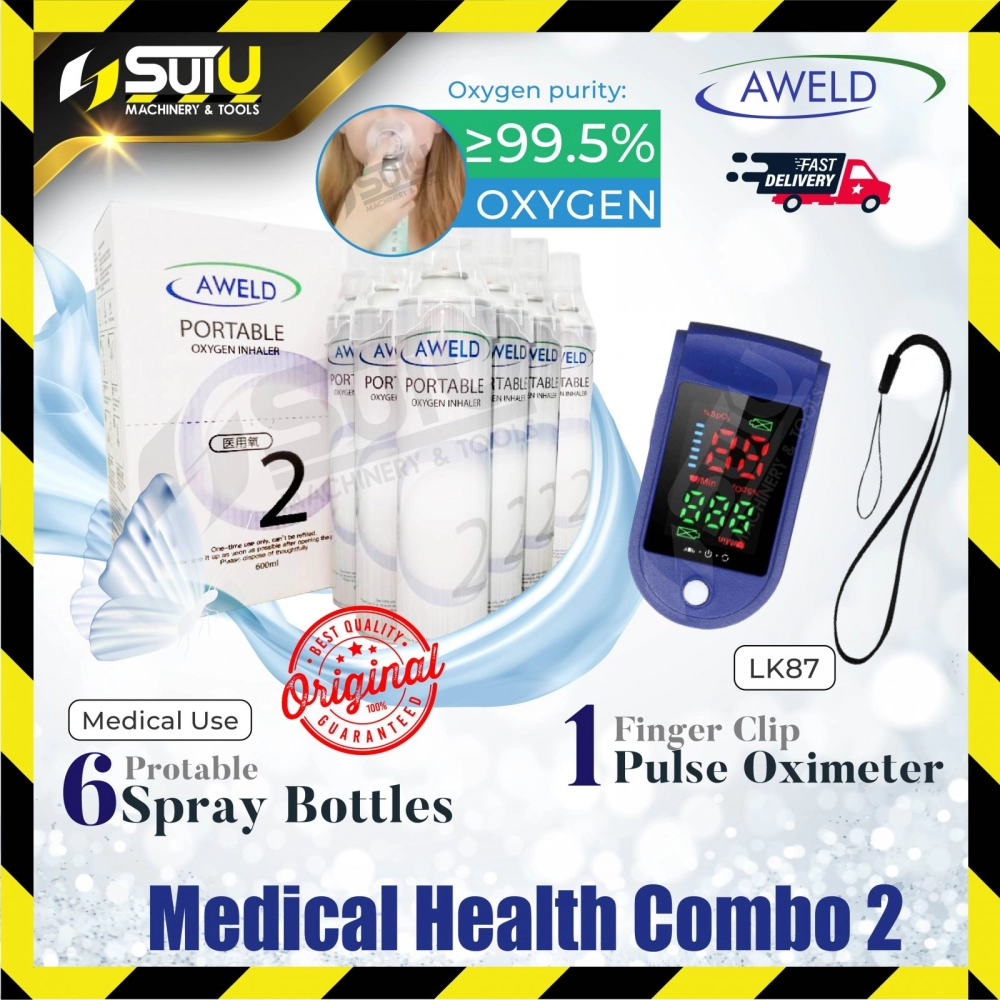 [Original]Aweld Portable Oxygen Inhaler (6 btls)+LK87 Finger Clip Pulse Oximeter+2 x Batt (Combo 2) 