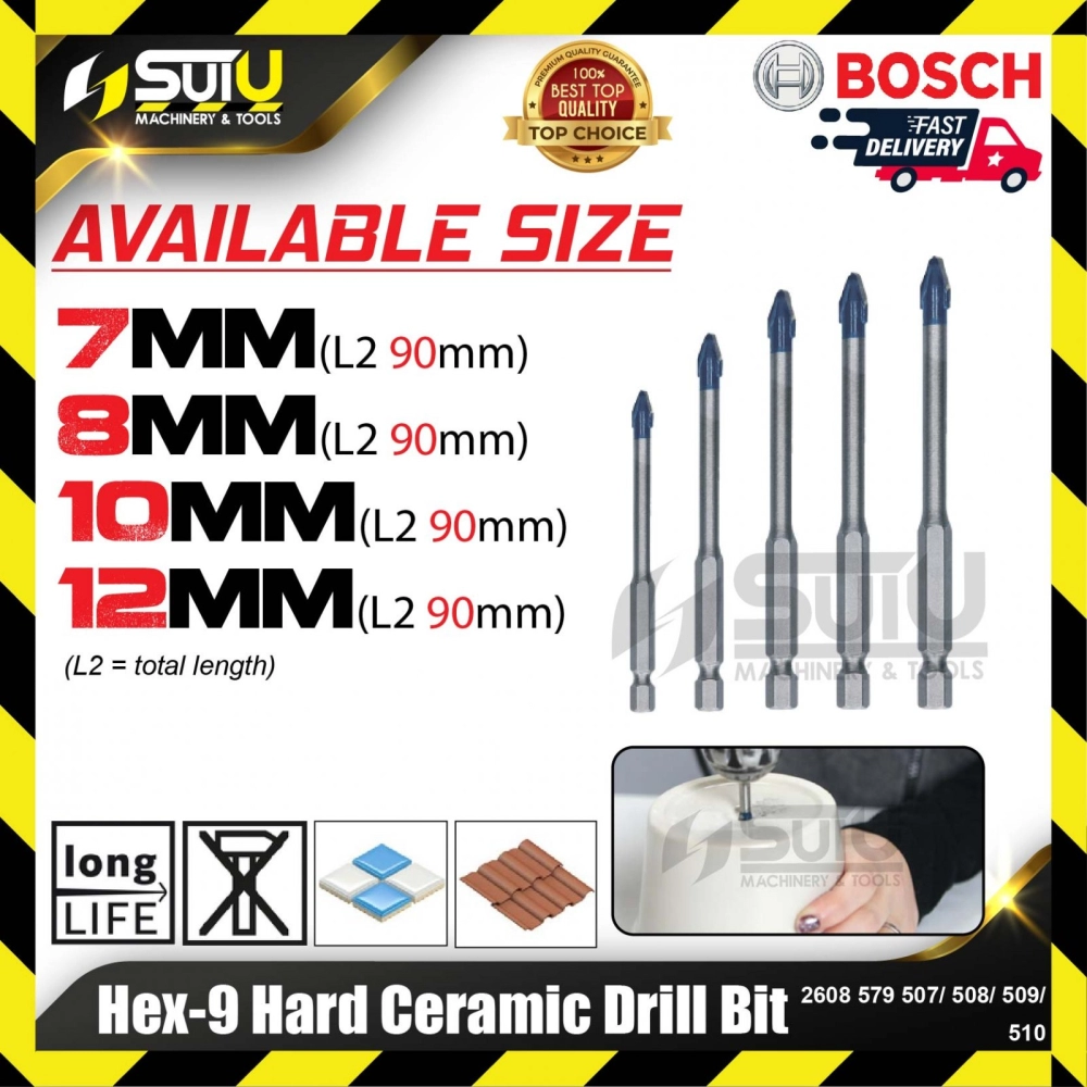 BOSCH 2608579507/ 508/ 509/ 510 Hex-9 Hard Ceramic Drill Bit (7/8/10/12mm)
