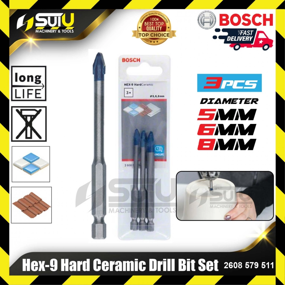 BOSCH 2608579511 3PCS Hex-9 Hard Ceramic Drill Bit Set (5/6/8mm)