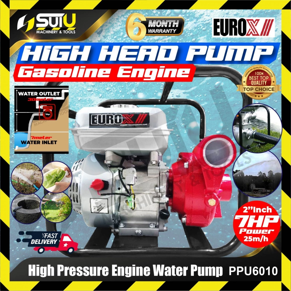 EUROX PPU6010 7HP 3.6L 2" 4-Stroke Gasoline High Pressure Water Pump / Engine Pump 212cc