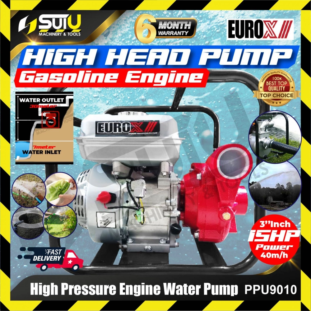 EUROX PPU9010 15HP 6L 3" 4-Stroke Gasoline High Pressure Water Pump / Engine Pump 420cc