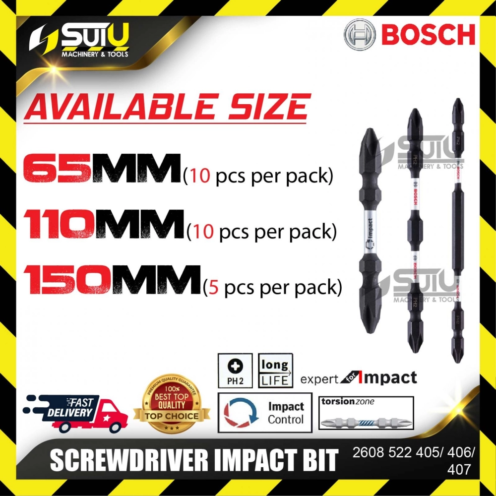 BOSCH 2608522405/ 406/ 407 5/10PCS Screwdriver Impact Bit (PH2x65mm/110mm/150mm)