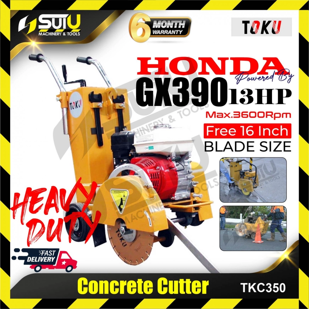 TOKU TKC350 13HP Heavy Duty Air-Cooled Gasoline Concrete Cutter c/w Honda GX390 Engine 3600rpm (16")