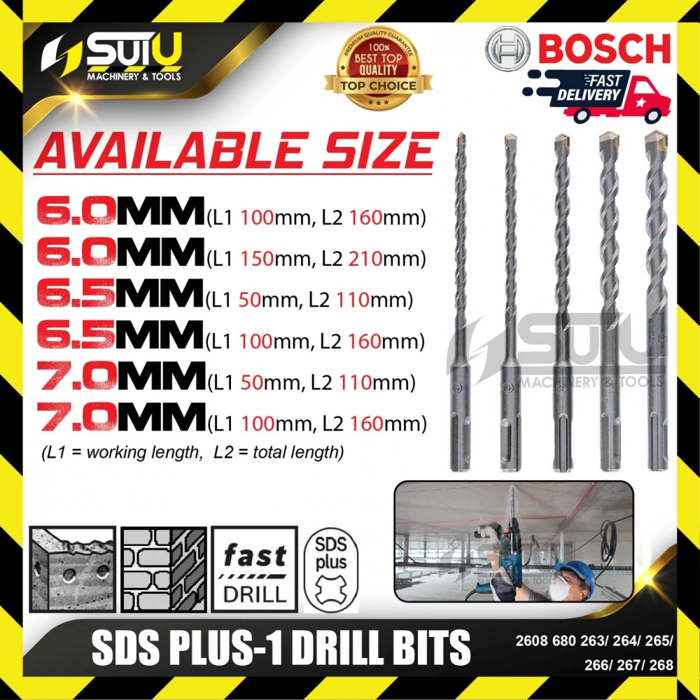 BOSCH 2608680263/ 264/ 265/ 266/ 267/ 268 SDS PLUS-1 Drill Bits (6.0-7.0mm)