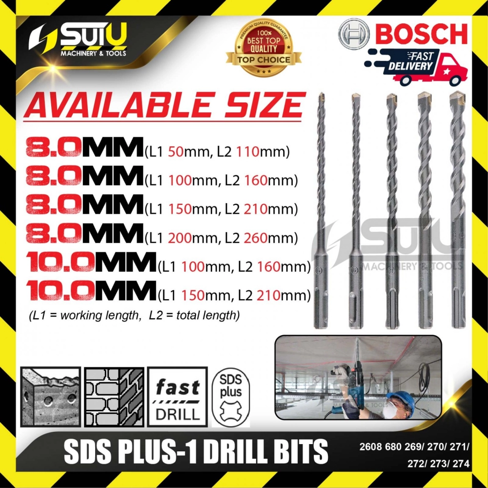 BOSCH 2608680269/ 270/ 271/ 272/ 273/ 274 SDS PLUS-1 Drill Bits (8.0-10.0mm)