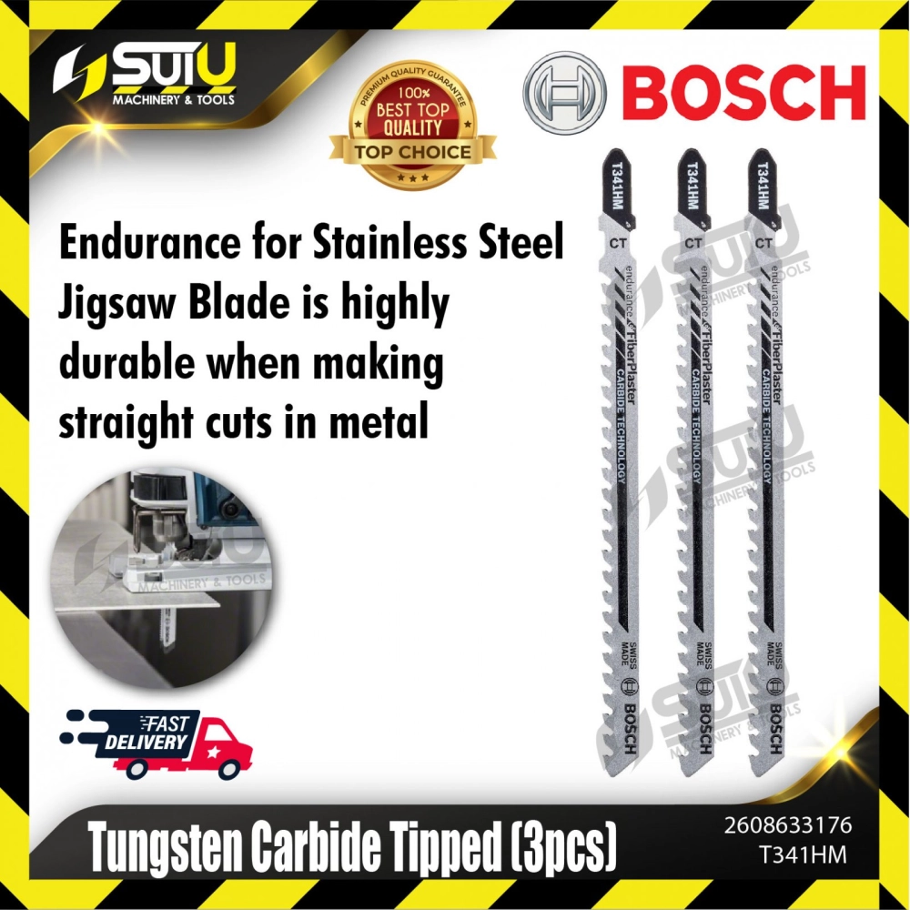 BOSCH 2608633176 (T341HM) 3pcs Tungsten Carbide (TC) Tipped Jig Saw Blades