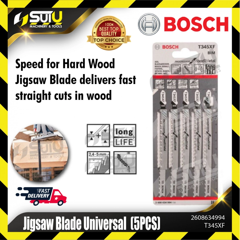 BOSCH 2608634994 (T345XF) 5PCS Universal Progressor Jigsaw Blades for Wood & Metal