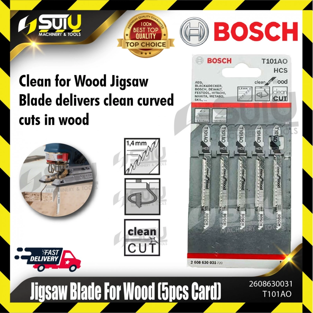 BOSCH 2608630031 (T101AO) 5PCS Jigsaw Blade for Wood 83mm (Fine Curved Cut 2~20mm)