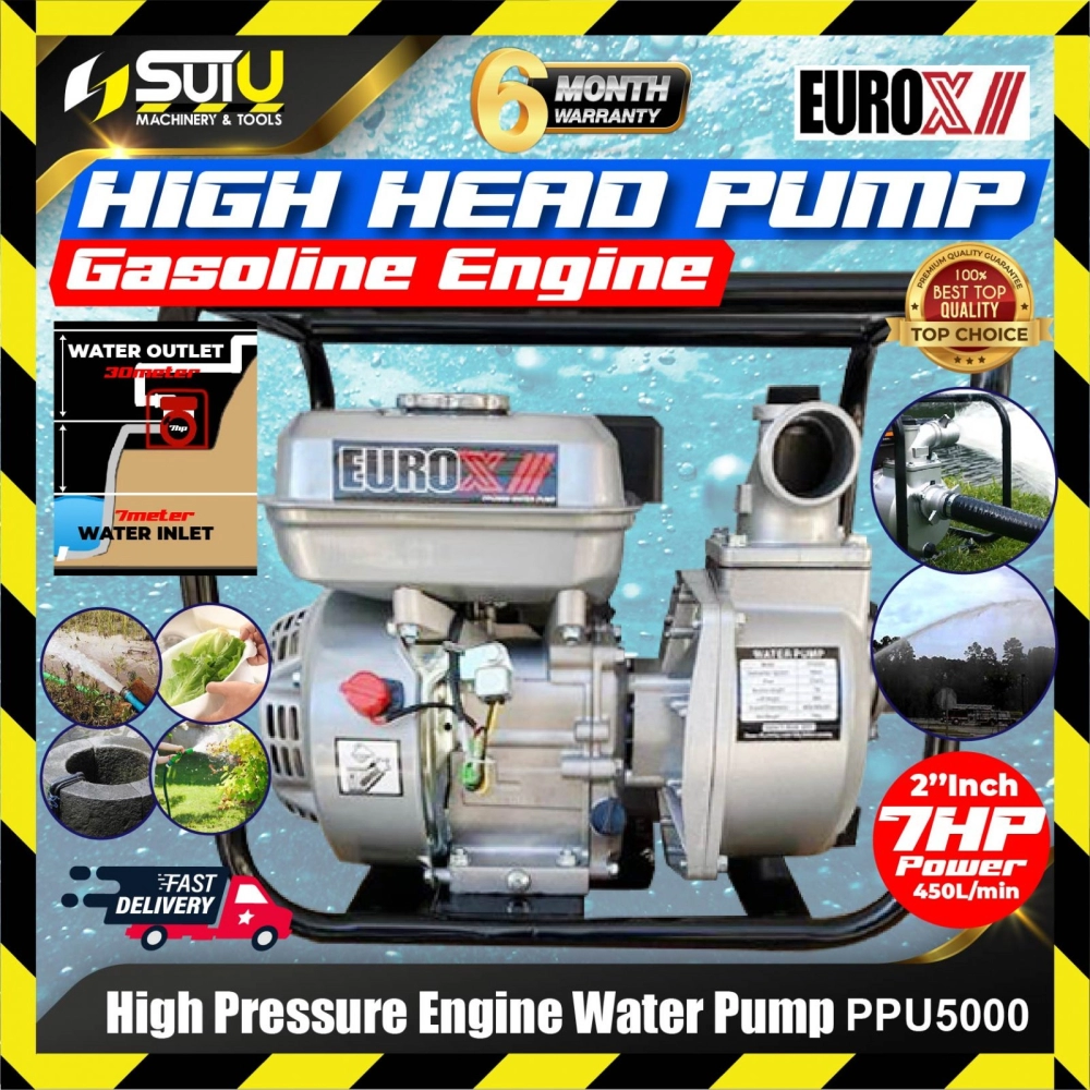 EUROX PPU5000 / PPU 5000 2'' 7HP  4-Stroke Gasoline Engine High Pressure Water Pump 212cc 3600rpm
