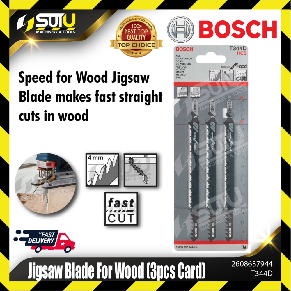 BOSCH 2608637944 (T344D) Jigsaw Blade For Wood (3 pcs Card)