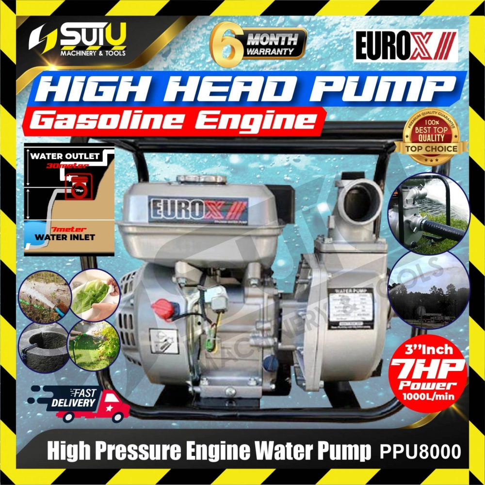 EUROX PPU8000 7HP 3.6L 3" 4-Stroke Gasoline Engine High Pressure Water Pump 3600rpm