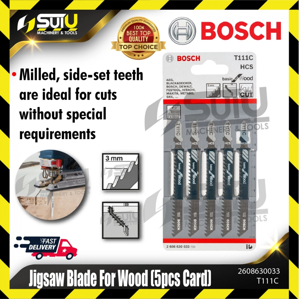 BOSCH 2608630033 (T111C) 5PCS Jigsaw Blades for Wood 100mm (Coarse Quick Cut 2 -30mm)