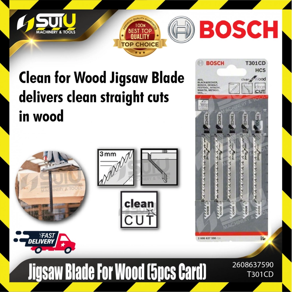 BOSCH 2608637590 (T301CD) 5PCS Jigsaw Blades For Wood 117mm (Fine Quick Cut 4~60mm)