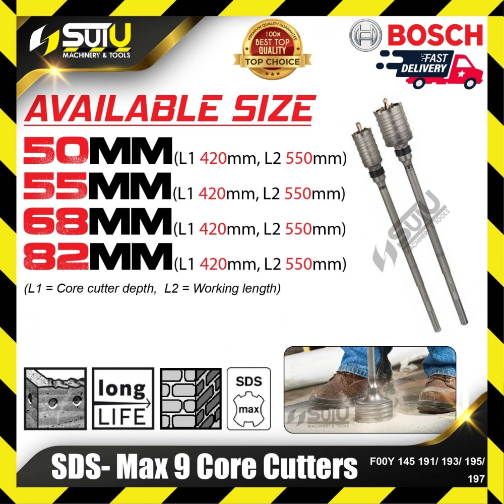 BOSCH F00Y145191/ 193/ 195/ 197 SDS-Max 9 Core Cutter (50-82mm)