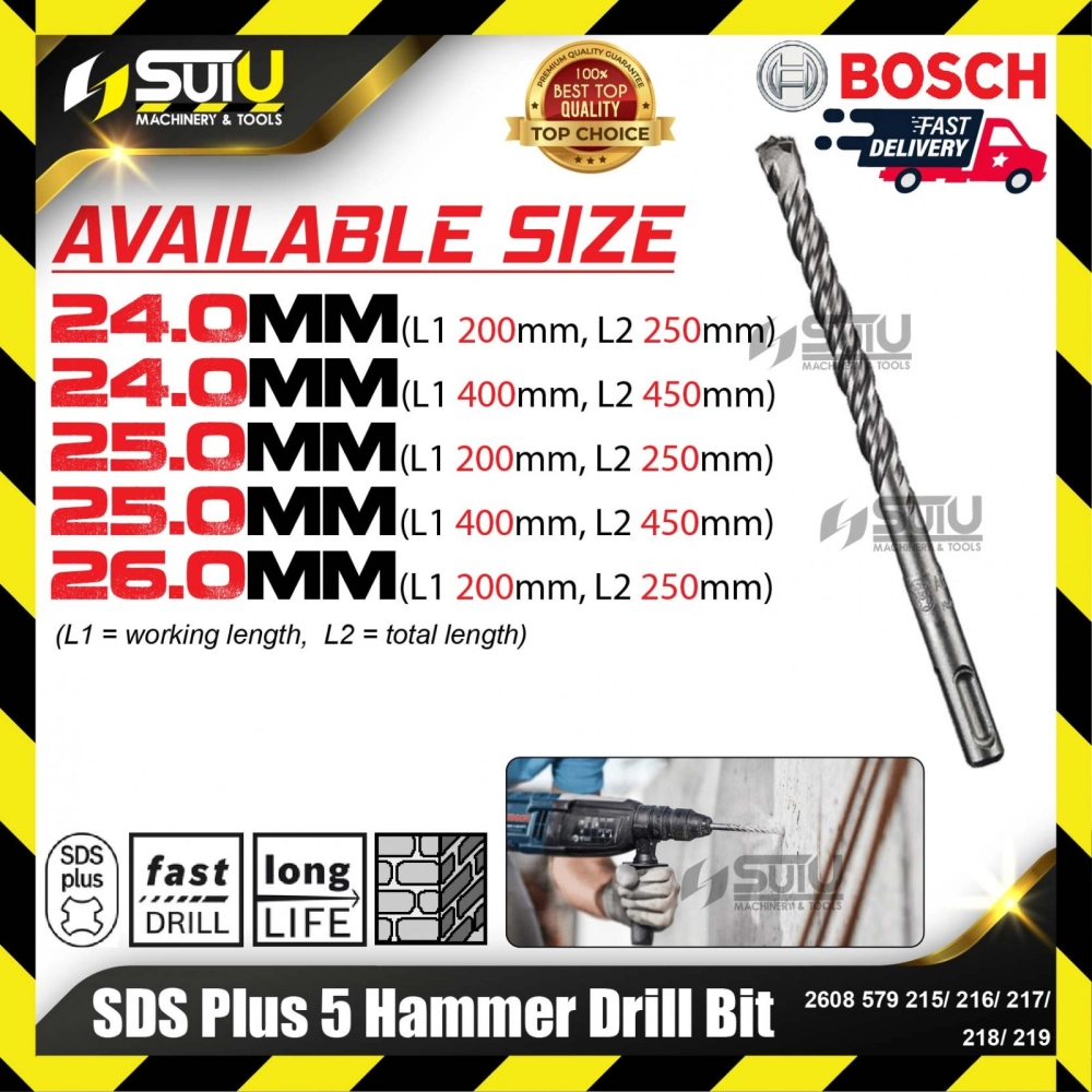 BOSCH 2608579215/ 216/ 217/ 218/ 219 24-26MM SDS Plus 5 Hammer Drill Bit