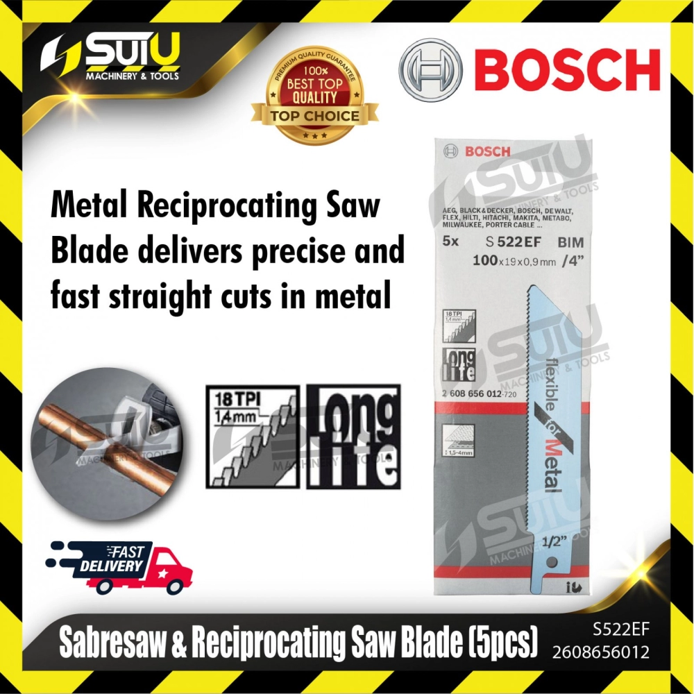 BOSCH 2608656012 (S522EF) 5PCS Sabresaw & Reciprocating Saw Blades (Flexible for Metal)