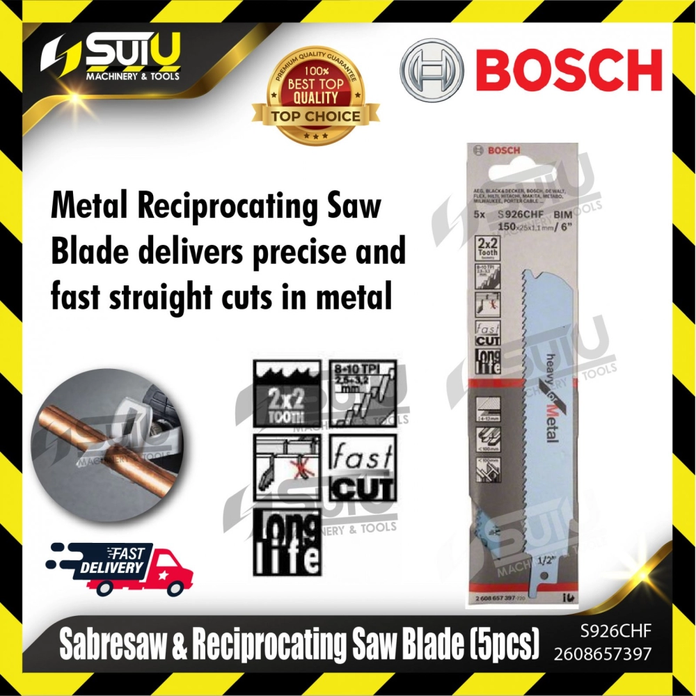 BOSCH 2608657397 (S926CHF) 5PCS Fast Cut Sabresaw & Reciprocating Saw Blades (Heavy for Metal)