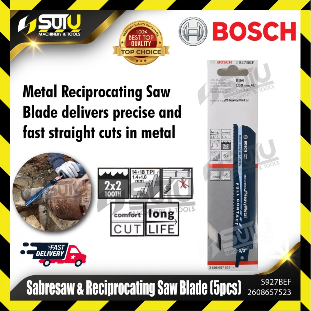 BOSCH 2608657523 (S927BEF) 5PCS Fine & Precise Cut Sabresaw & Reciprocating Saw Blades (Heavy for Metal)