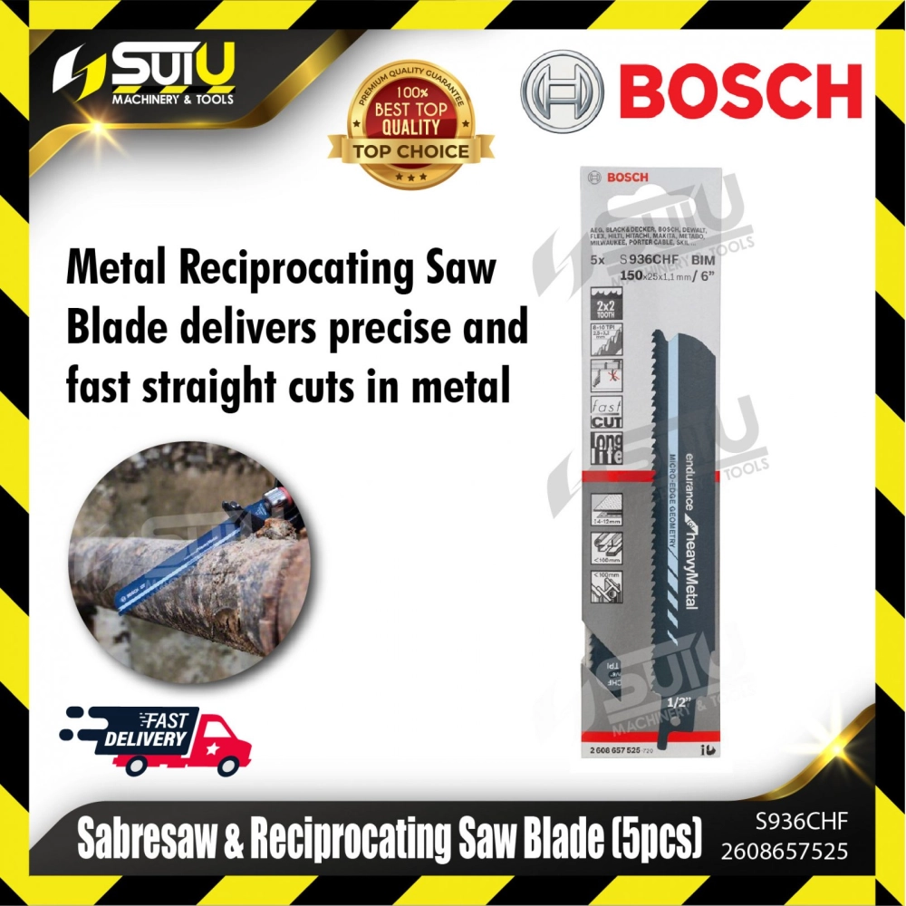 BOSCH 2608657525 (S936CHF) 5PCS Fast Cut Sabresaw & Reciprocating Saw Blades (Heavy for Metal)