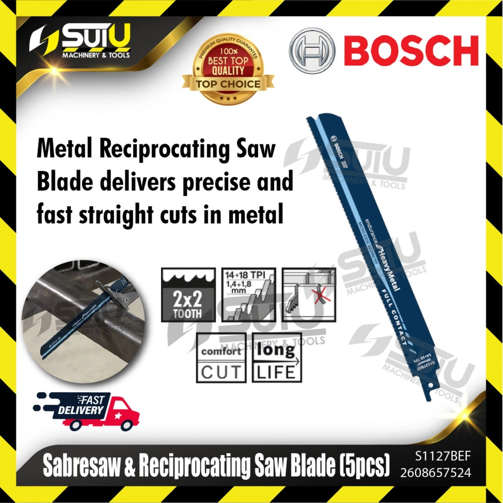 BOSCH 2608657524 (S1127BEF) 5PCS Fine & Precise Cut Sabresaw & Reciprocating Saw Blades (Heavy for Metal)