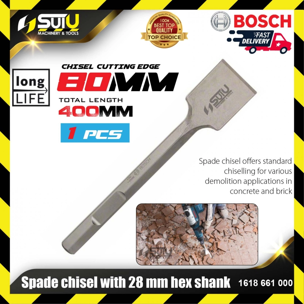 BOSCH 1618661000 1PCS 80MM Spade Chisel With 28MM Hex Shank