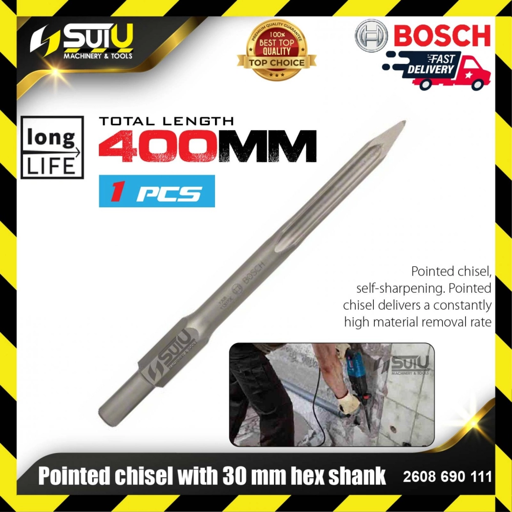 BOSCH 2608690111 1PCS Pointed Chisel with 30mm Hex Shank 400mm