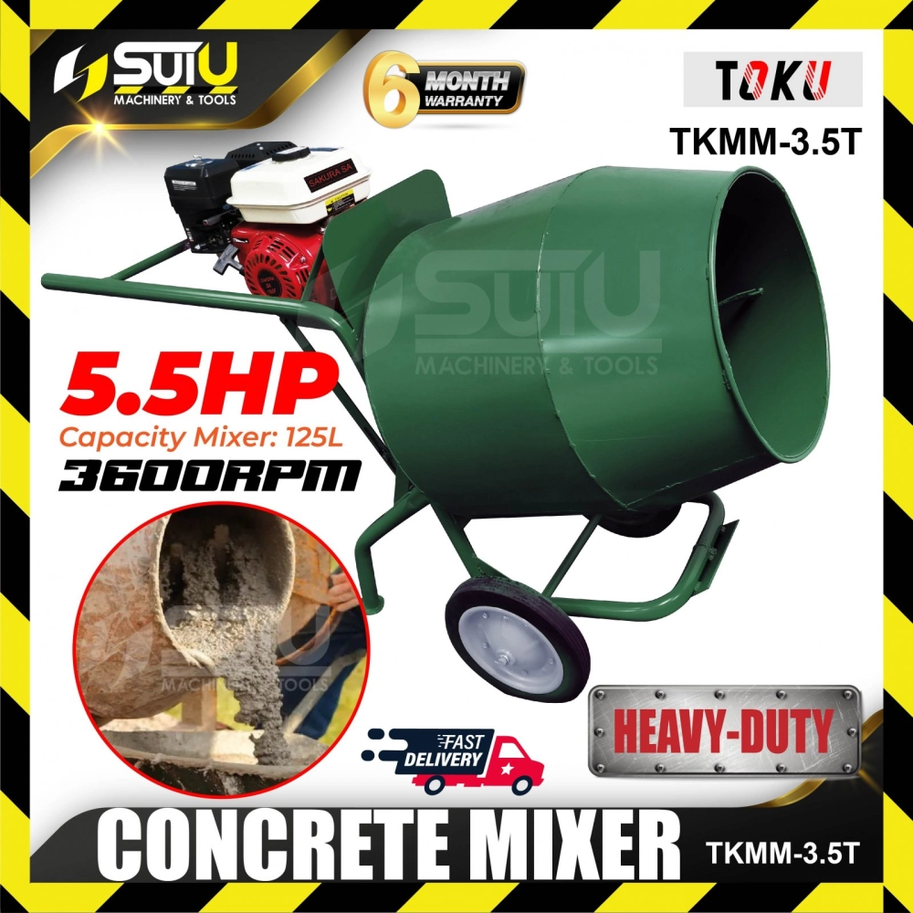 TOKU TKMM-3.5T 5.5HP 3.6L Heavy Duty Portable Mini Concrete Mixer with Sakura SA168F Engine 3.5kW