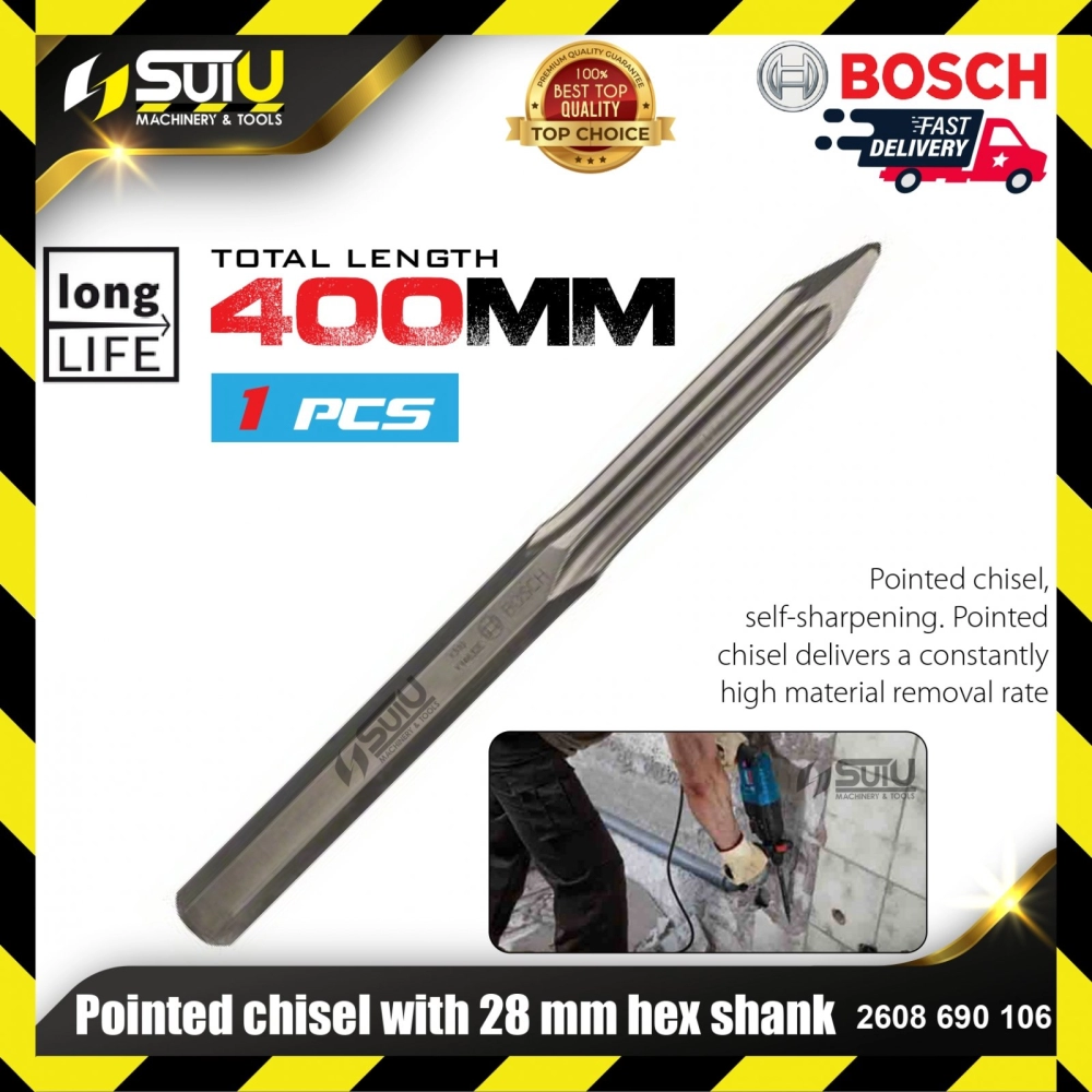 BOSCH 2608690106 Pointed Chisel with 28mm Hex Shank (1 pcs)