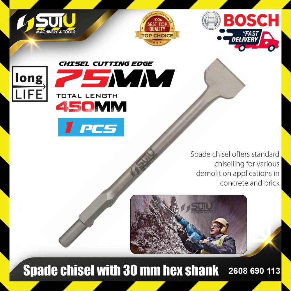 BOSCH 2608690113 1PCS Spade Chisel with 30mm Hex Shank (75x450mm)