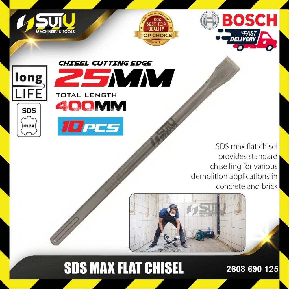 BOSCH 2608690125 10PCS SDS Max Flat Chisel (25x400mm)