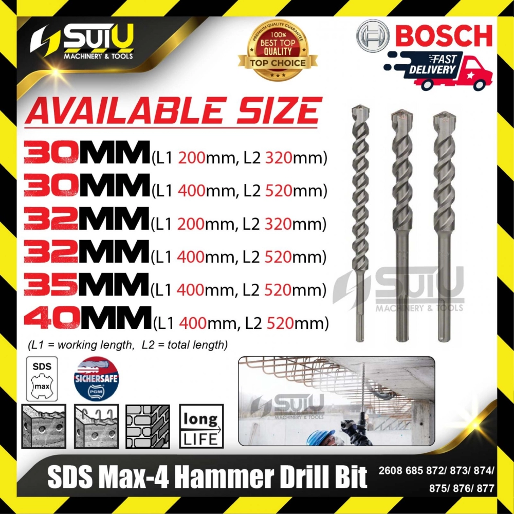 BOSCH 2608685872/ 873/ 874/ 875/ 876/ 877 SDS Max-4 Hammer Drill Bit (30-40mm)