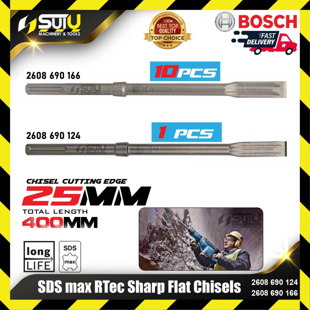 BOSCH 2608690124 / 2608690166 SDS Max RTec Sharp Flat Chisels 400x25mm (1PCS/10PCS)