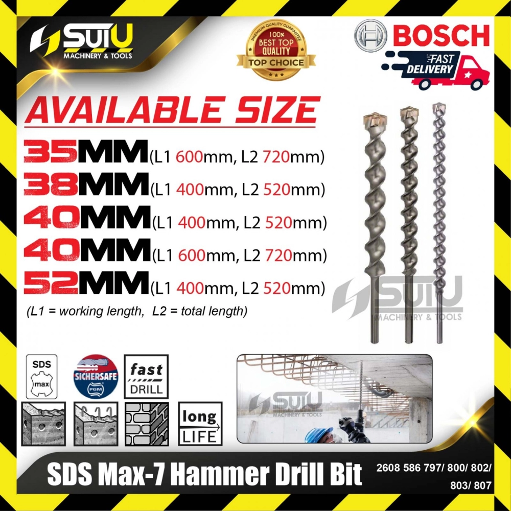 BOSCH 2608586797/ 800/ 802/ 803/ 807 35-52MM SDS Max-7 Hammer Drill Bit