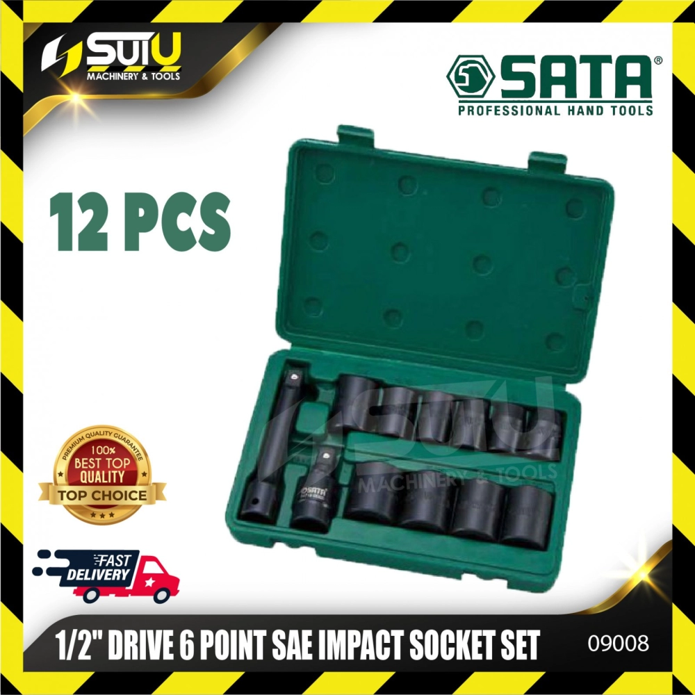 SATA 09008 Drive 6 Point SAE Impact Socket Set 1/2" 12Pcs