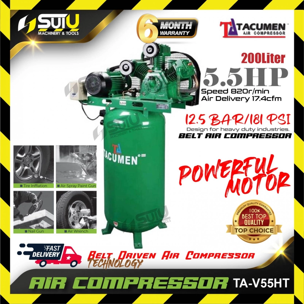 TACUMEN TA-V55HT 5.5HP 200L Belt Driven Air Compressor 12.5Bar